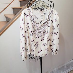NWT Candie's Long Sleeve Blouse White with Purple Flowers Size Small